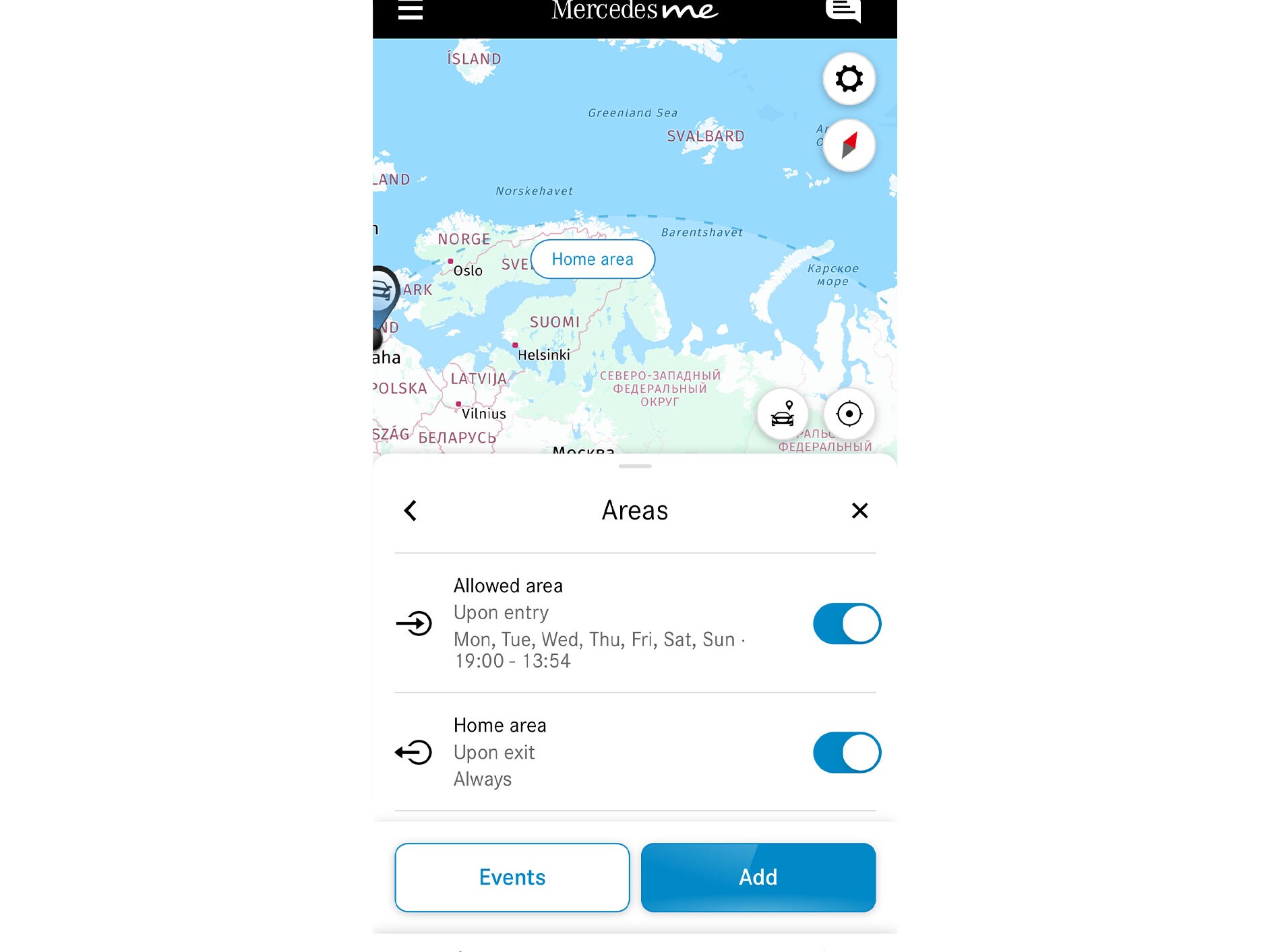 Thanks to the Geofencing Digital Extra, a smartphone shows if the vehicle is driving inside or outside a defined area.