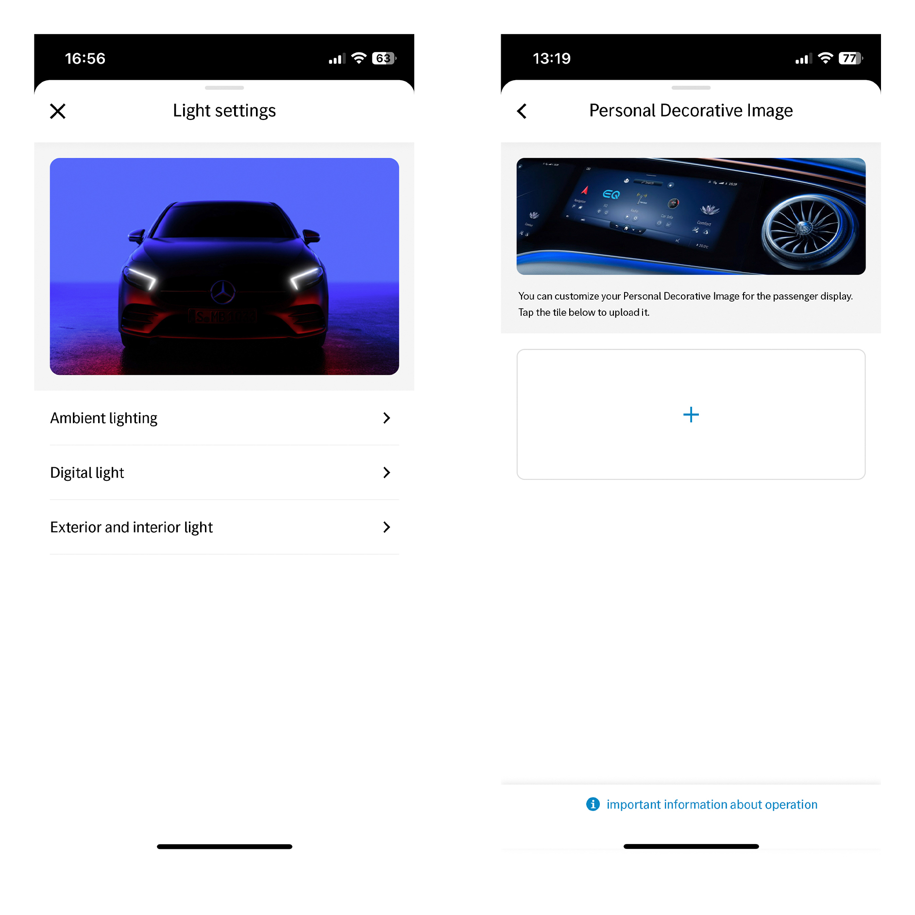 Personalisation | Remote | Mercedes me The display of the MBUX multimedia system shows the Personalisation Digital Extra.