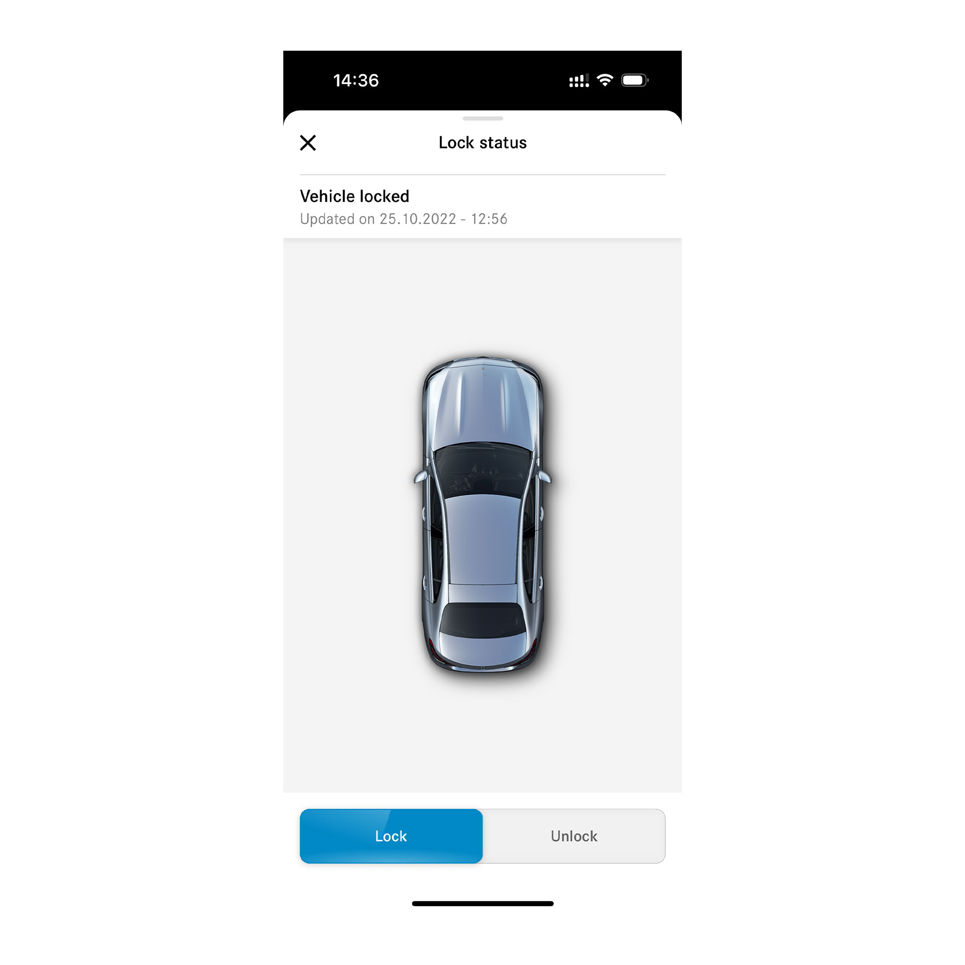 Remote Door Locking and Unlocking | Remote | Mercedes me A smartphone shows the screen that is displayed when the Remote Door Locking and Unlocking Digital Extra determines that all doors are locked.