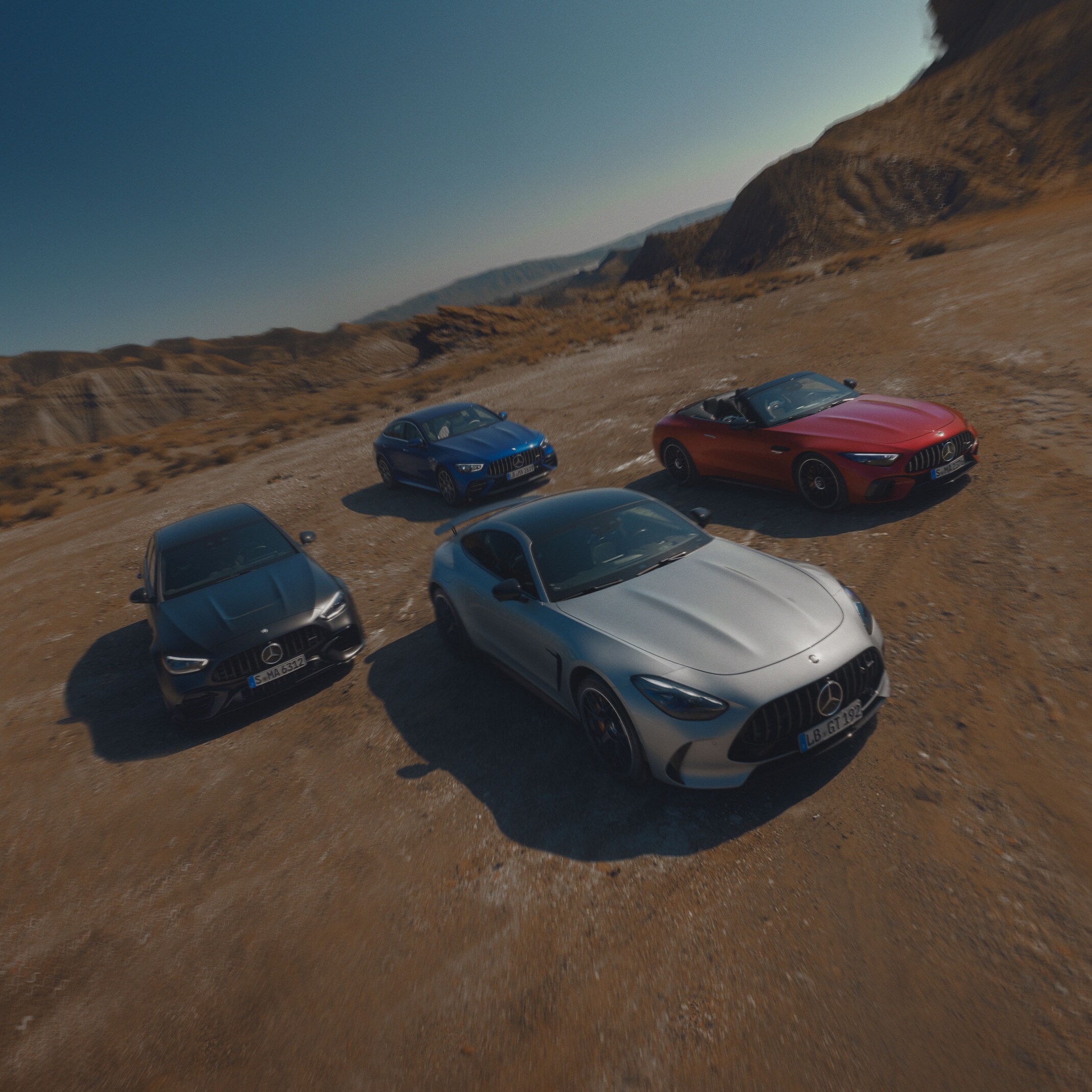 Several Mercedes-AMG vehicles.