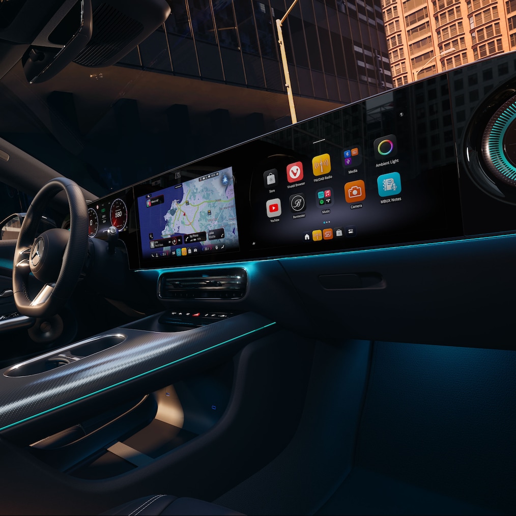 View of the MBUX Superscreen in the Mercedes-Benz CLA C178.