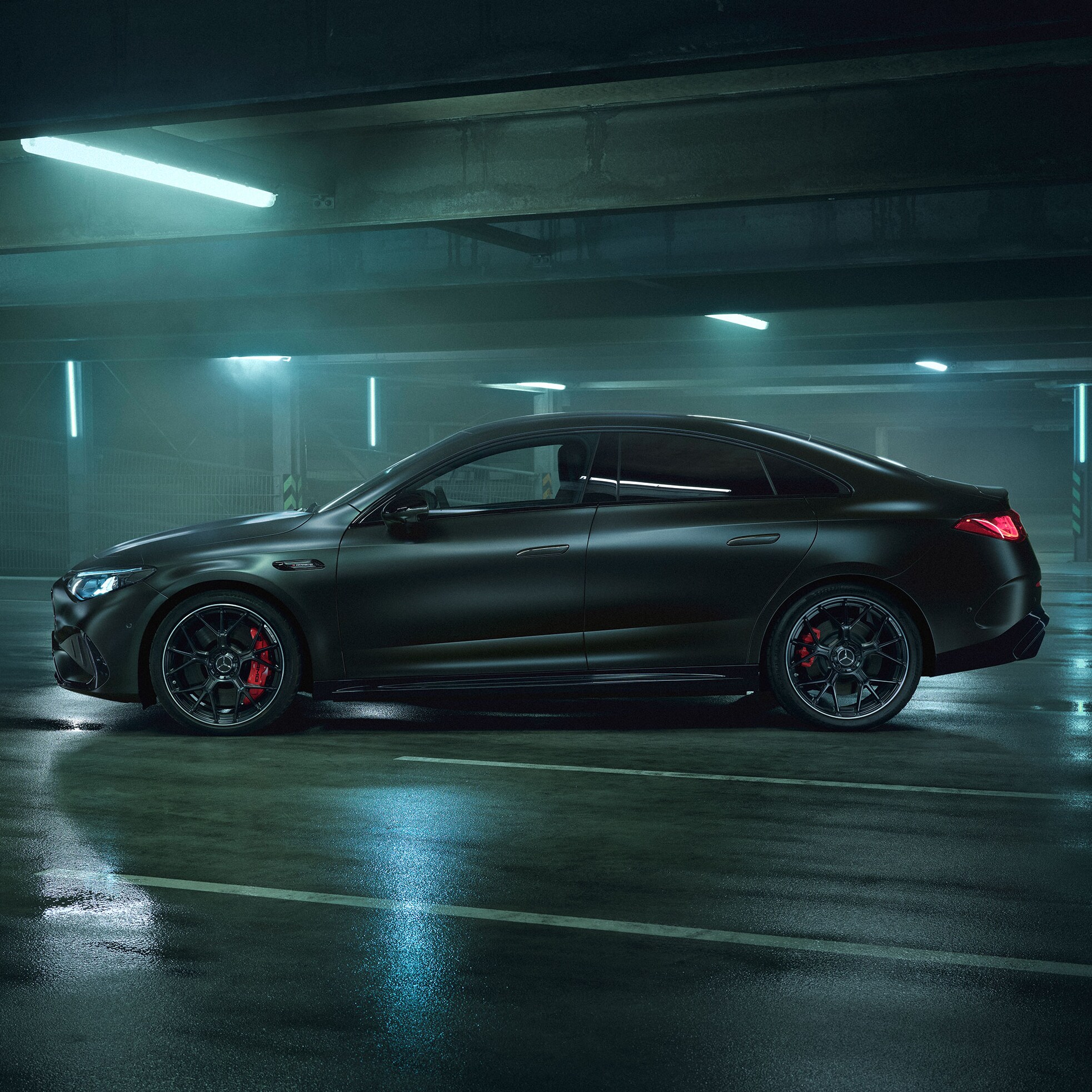 The exterior of the all-new Mercedes-AMG CLA 45 4MATIC+ electric.