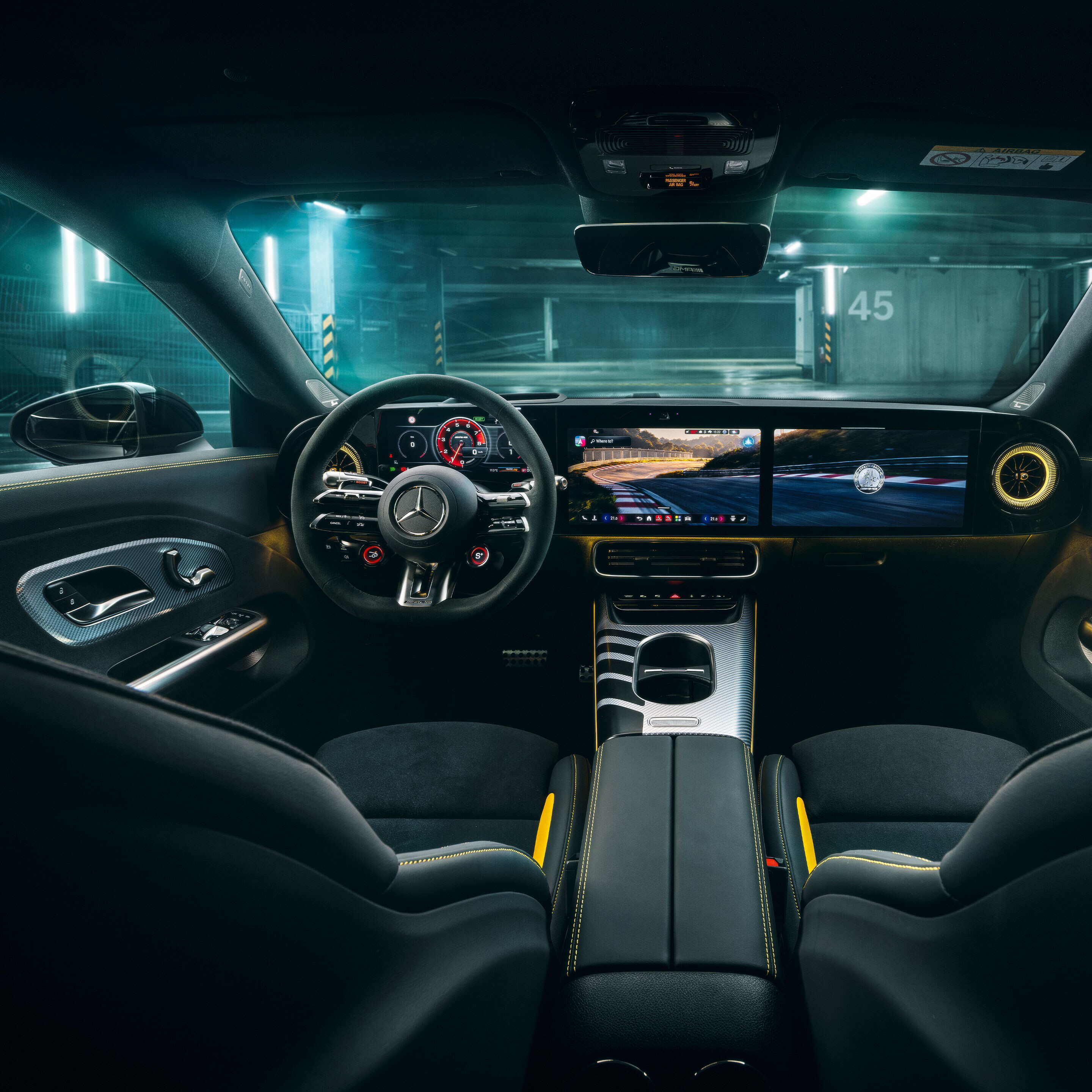 The interior of the all-new Mercedes-AMG CLA 45 4MATIC+ electric.