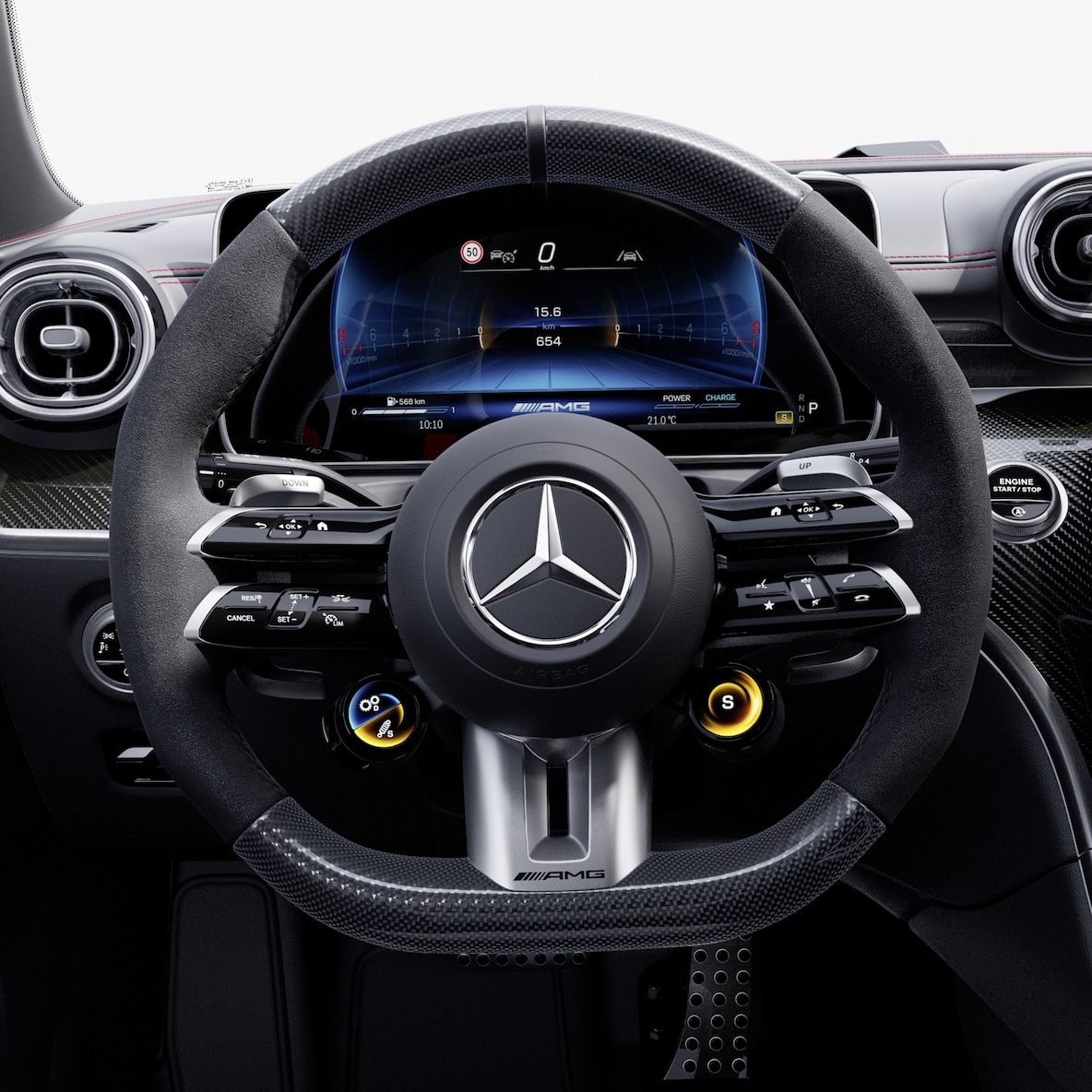 Dynamic view of the Mercedes-AMG CLE 53 4MATIC+ Coupé (driving shot).