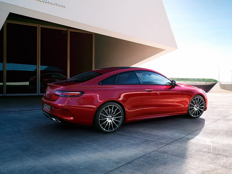 The Mercedes-Benz E-Class Coupé in a rear view.