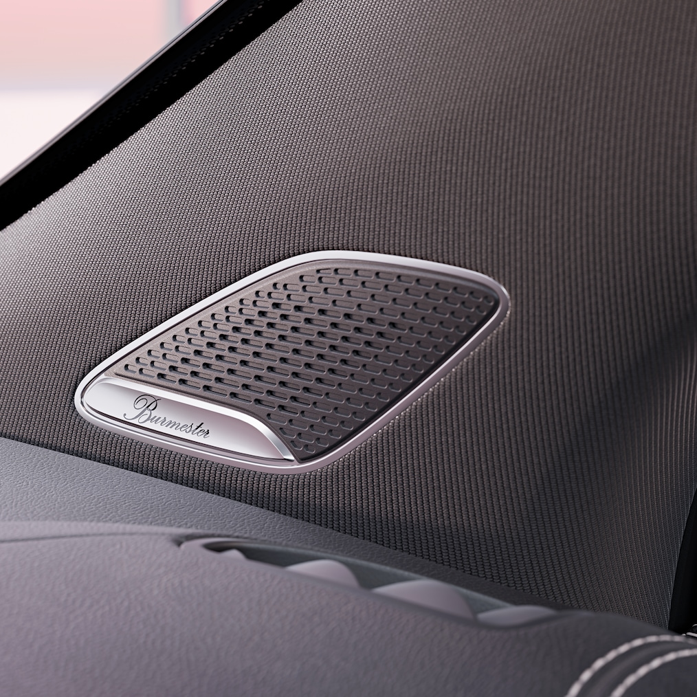 Close-up on a loudspeaker of the Burmester® surround sound system.