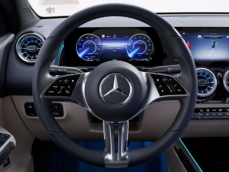 The new steering wheel in the new EQB from Mercedes-Benz.