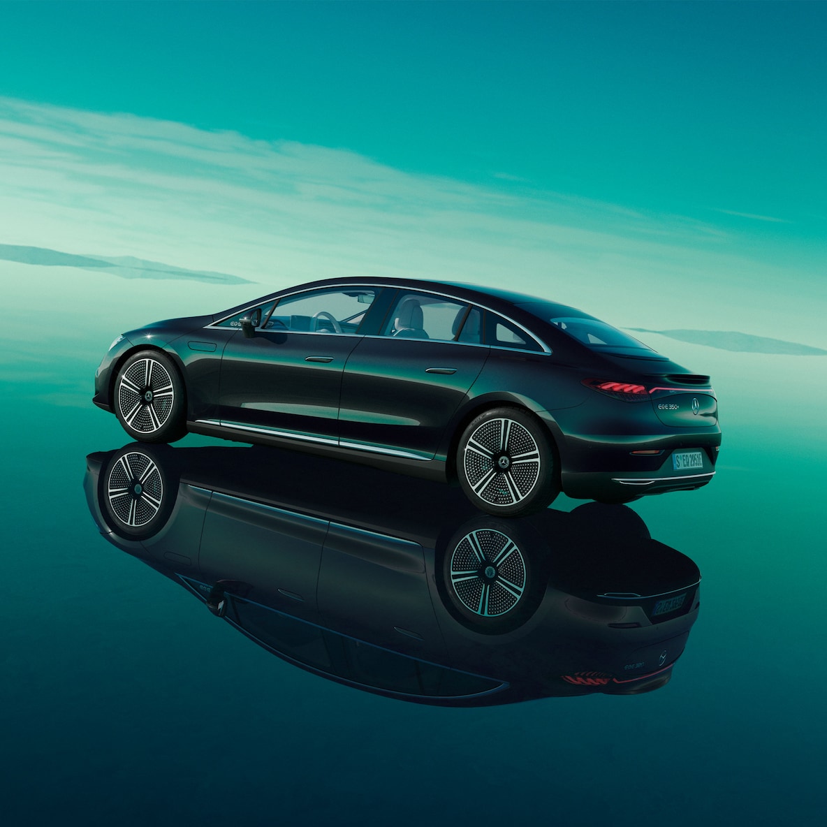 The EQE Saloon from a rear side perspective.