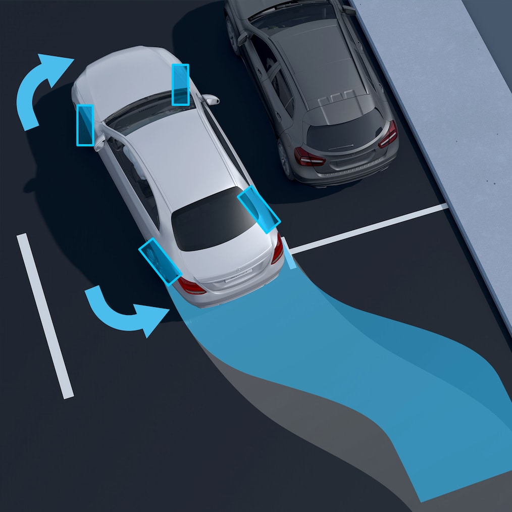 A representation of the rear-axle steering in the EQE Saloon from Mercedes-Benz.