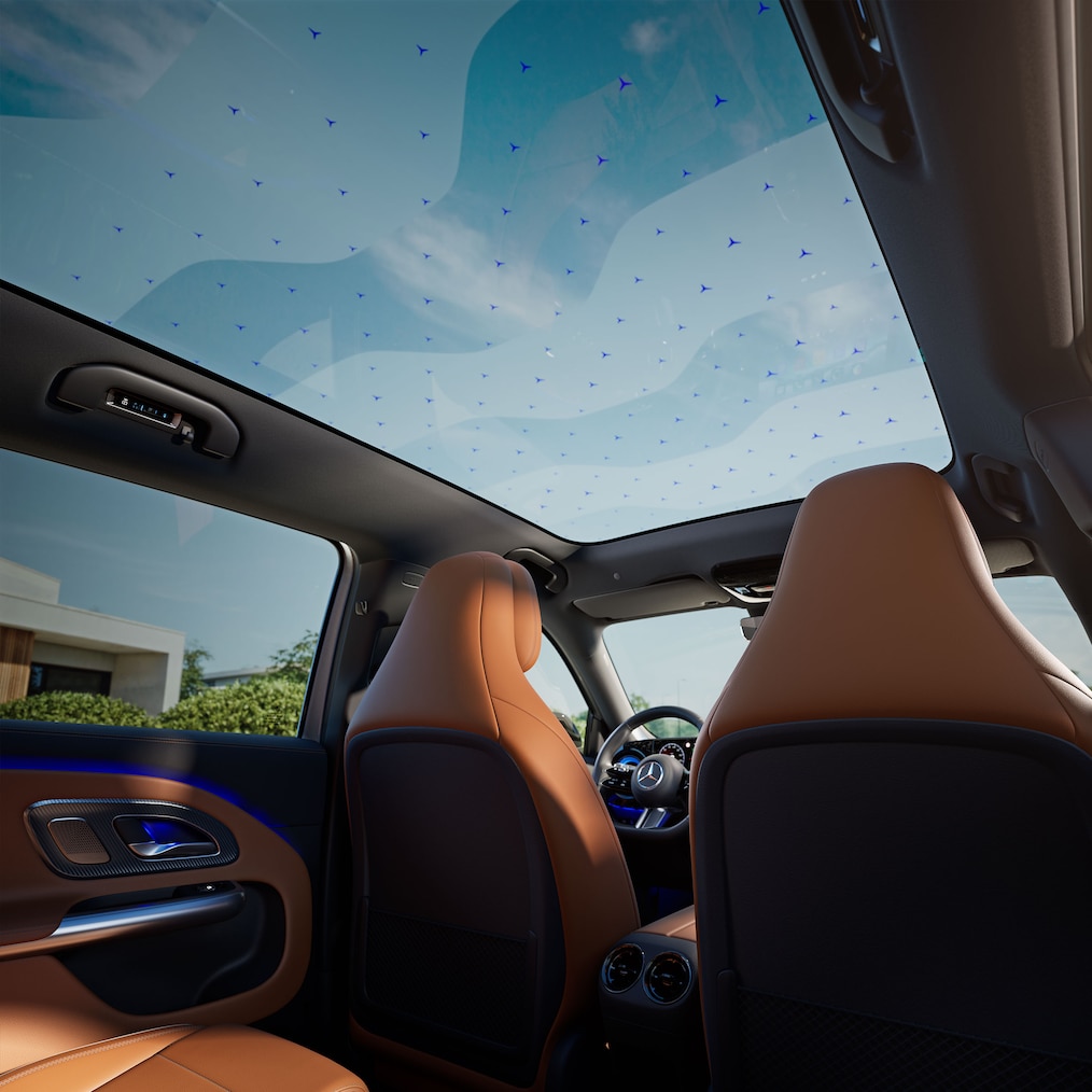 The SKY CONTROL panoramic roof ot the all-new electric GLB.
