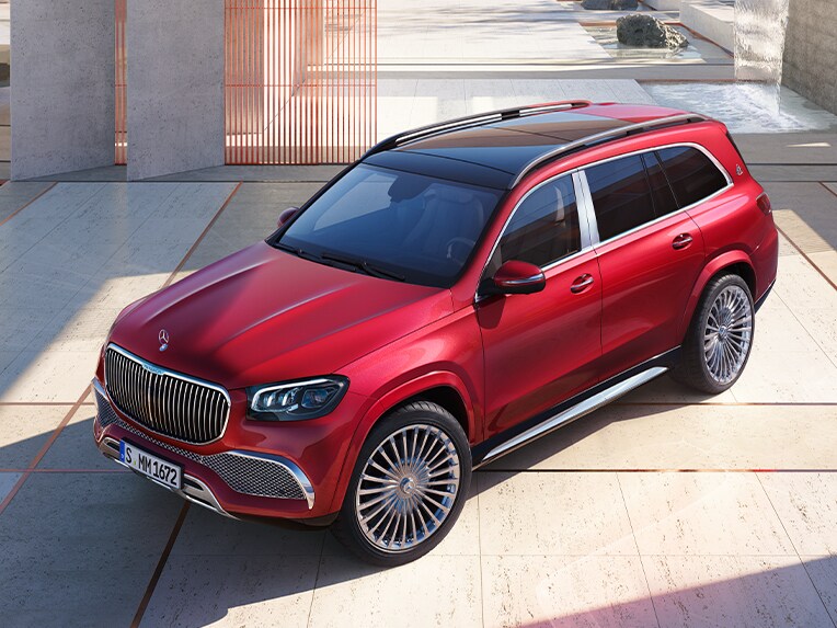 The Mercedes-Maybach GLS from a frontal top view.