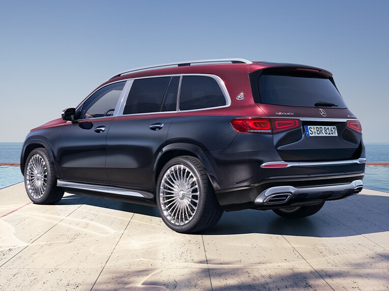 The Mercedes-Maybach GLS from a rear side perspective.