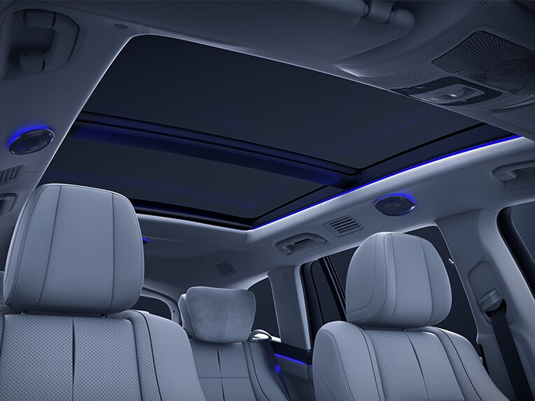 The ambient lighting in the headliner in the Mercedes-Maybach GLS.