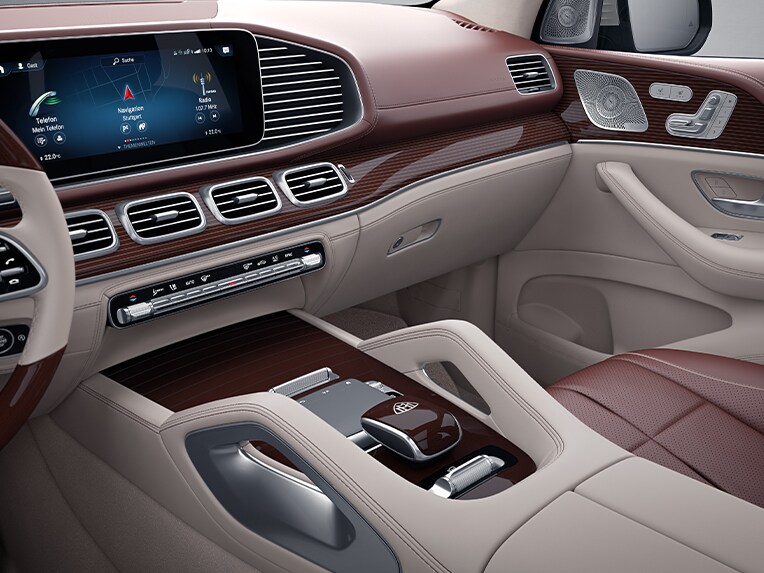 The interior of the Mercedes-Maybach GLS with Exclusive Trim Package.