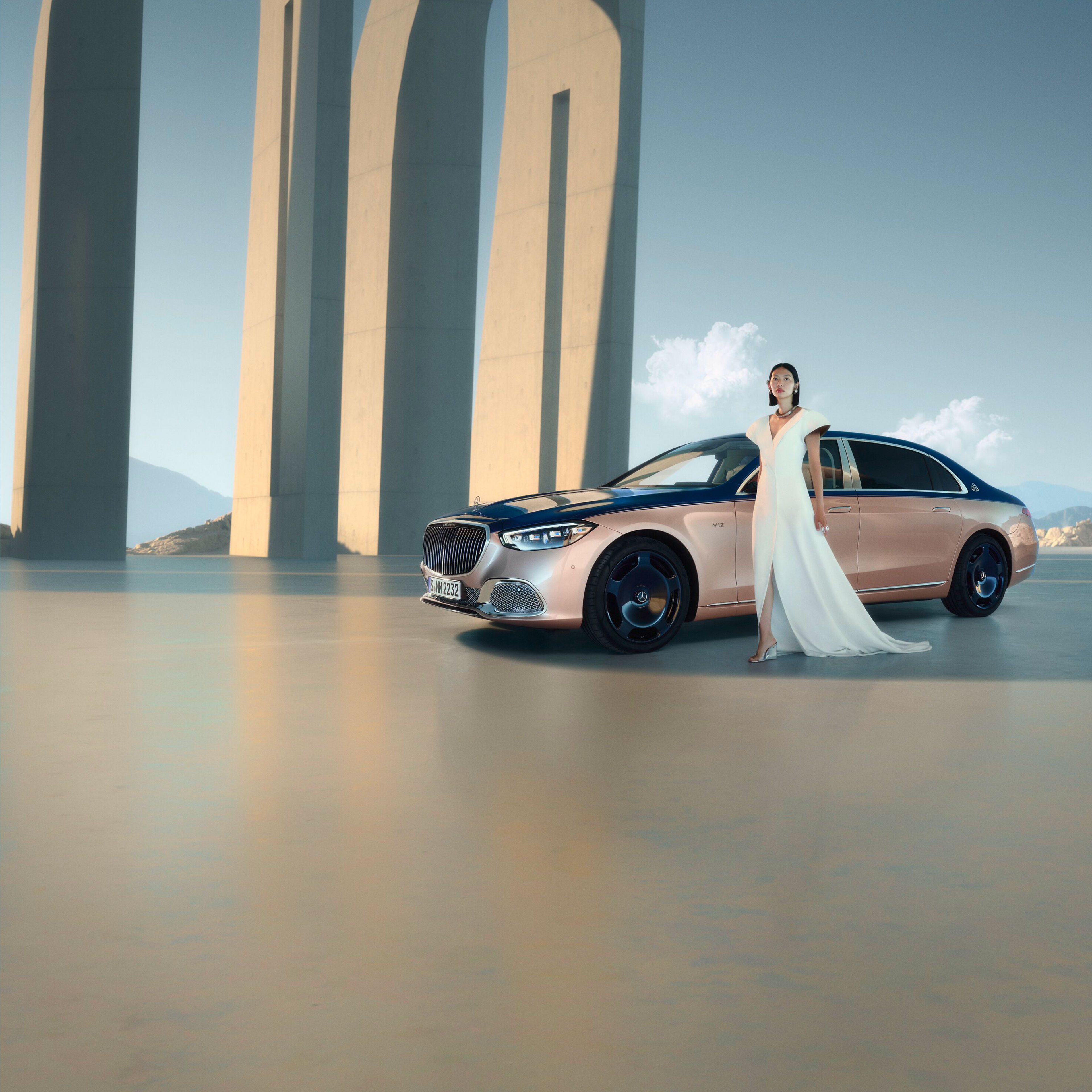 Trademark | Mercedes-Maybach A Mercedes-Maybach with two-tone paintwork in different views.