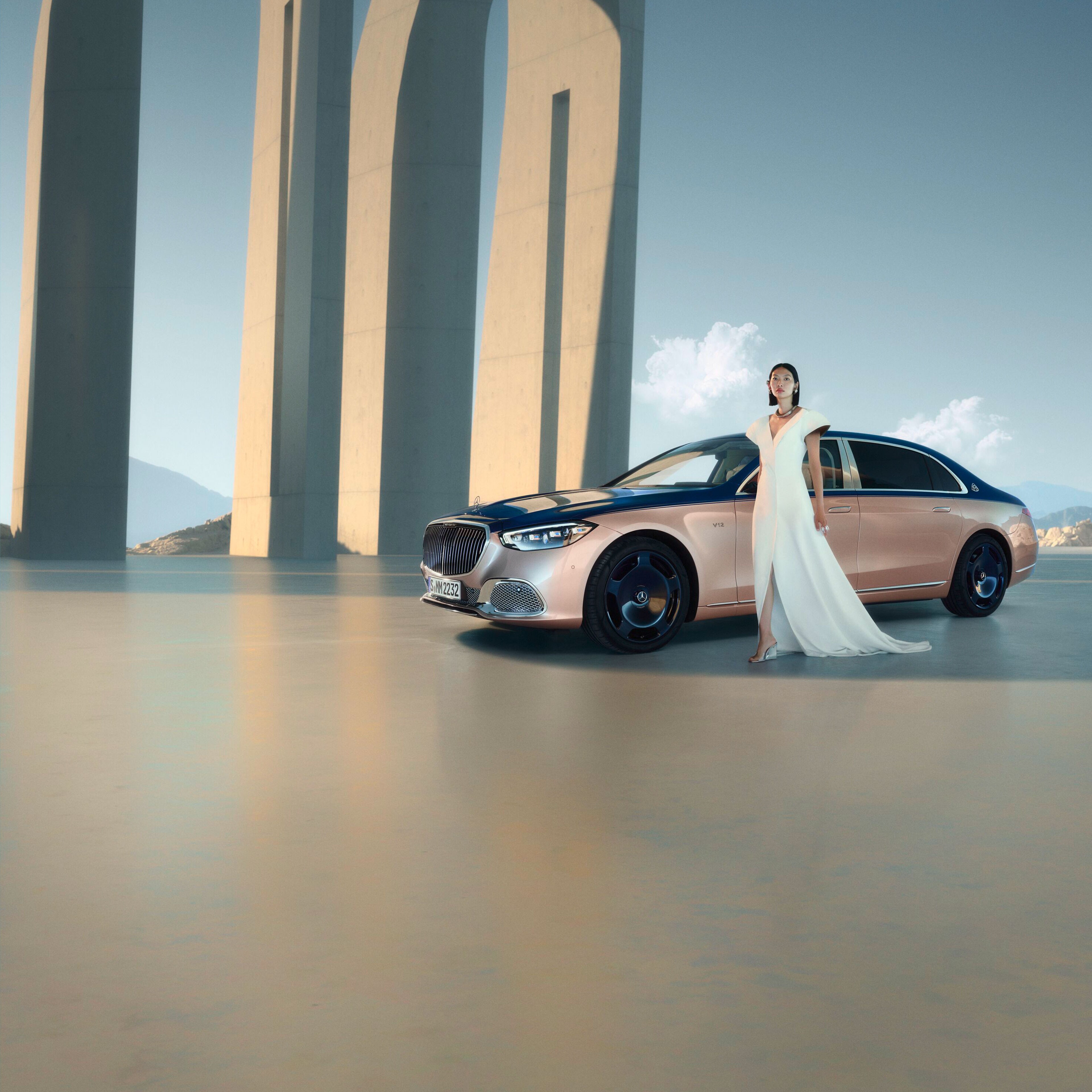 A Mercedes-Maybach with two-tone paintwork in different views.