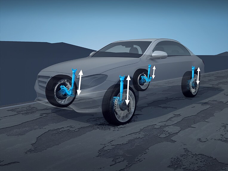 The image shows the AIRMATIC suspension of the Mercedes-Maybach EQS SUV.