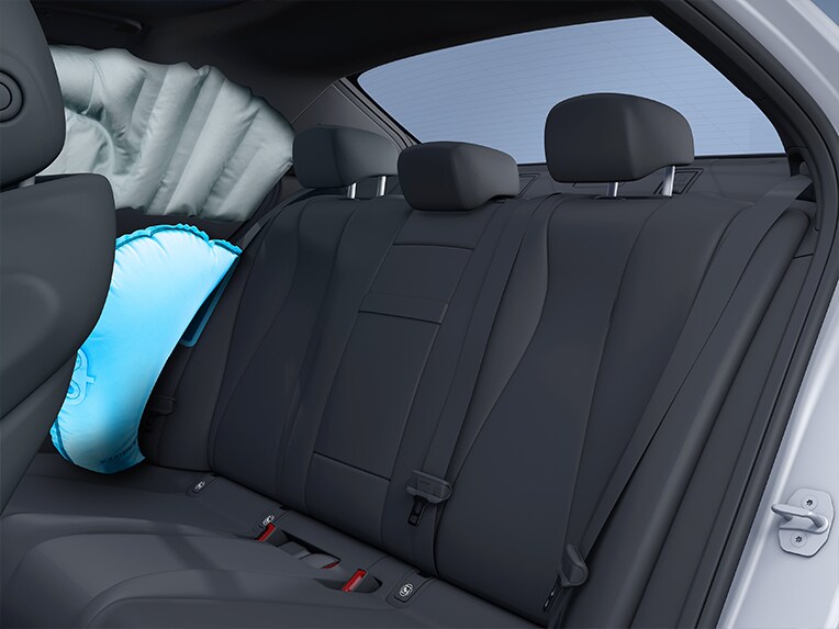 An illustration of the rear airbags in the Mercedes-Maybach EQS SUV.