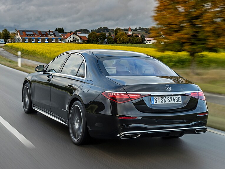 Rear view of the Mercedes-Benz S-Class Saloon.