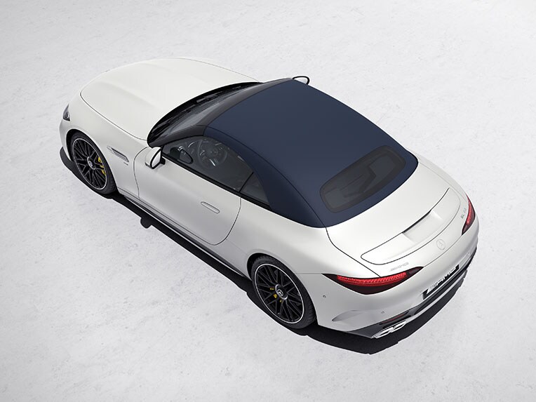 The midnight blue soft top of the Mercedes-AMG SL Roadster.