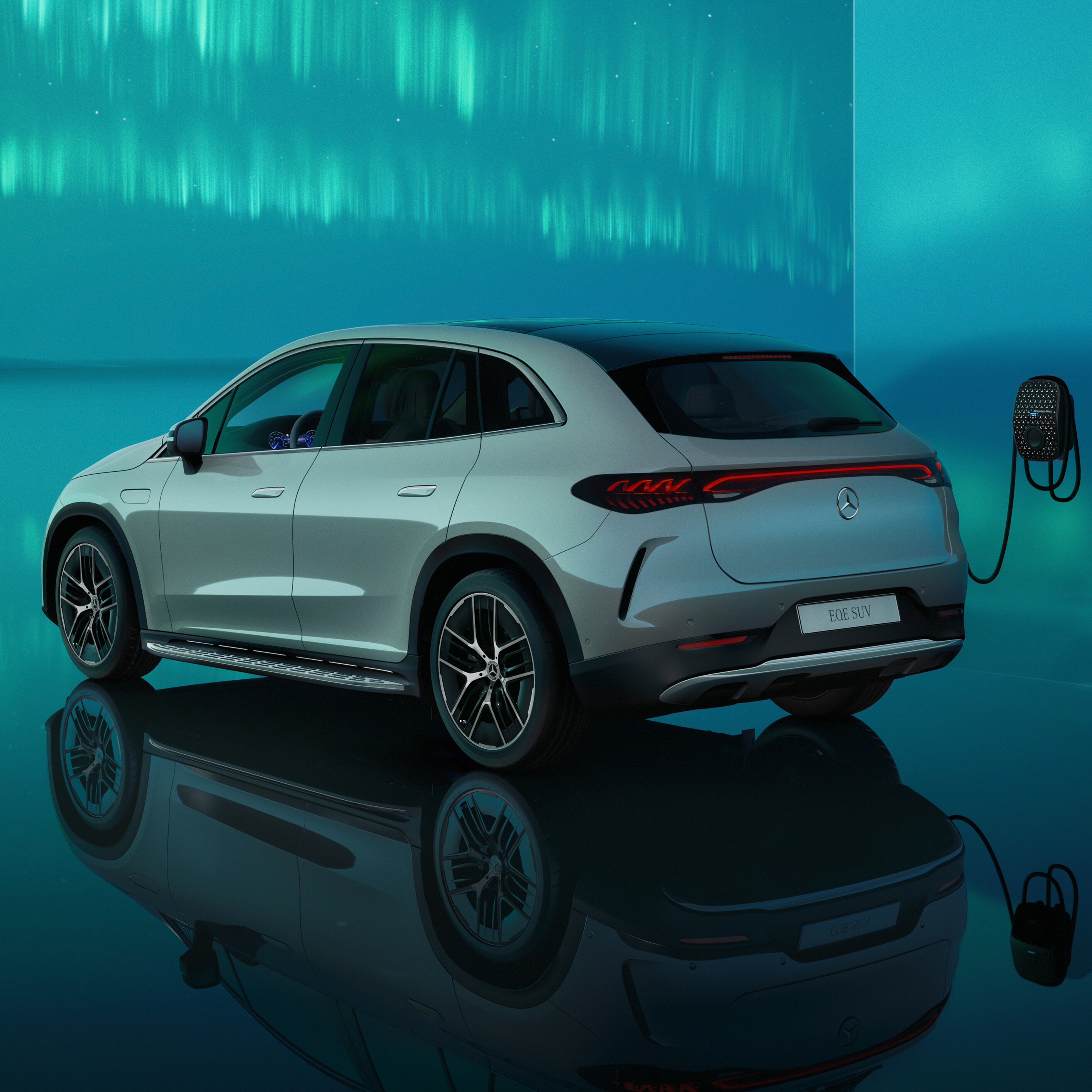 Rear side view of the EQE from Mercedes-Benz.