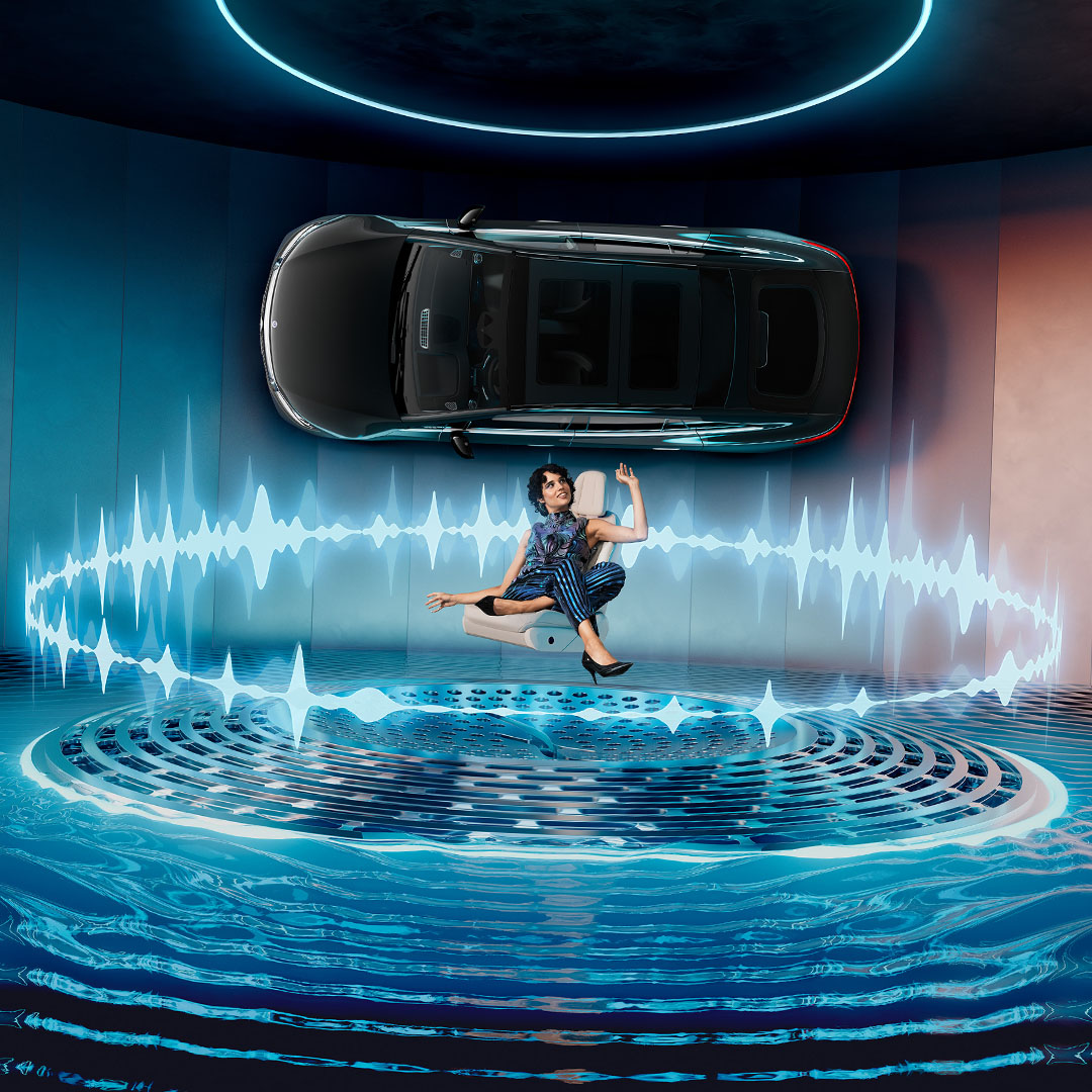 Dolby Atmos® | Mercedes-Benz A top view of a Mercedes-EQ vehicle.