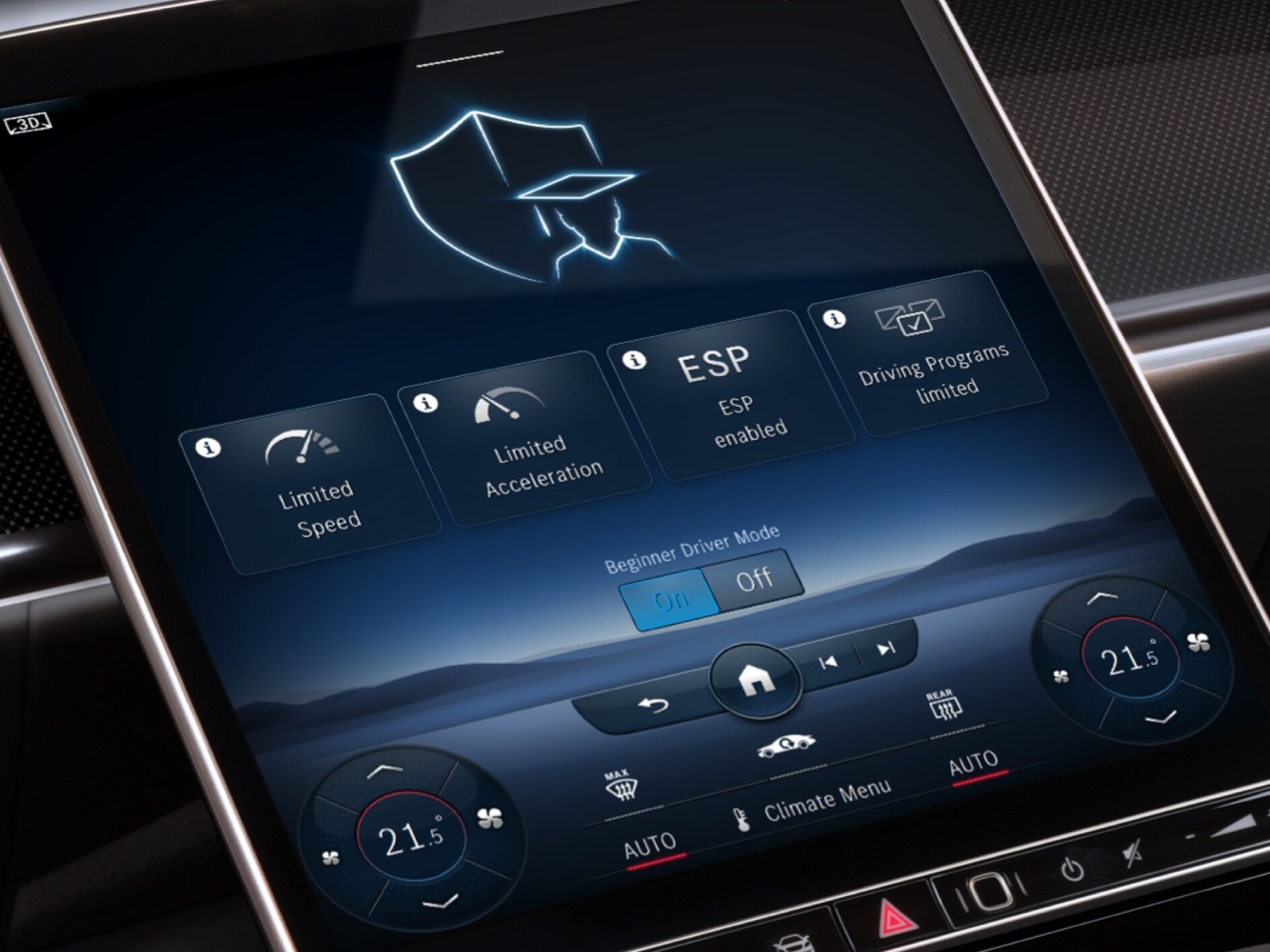 The Speedfencing Digital Extra menu is displayed on the screen of the MBUX multimedia system when the set driving speed is exceeded.