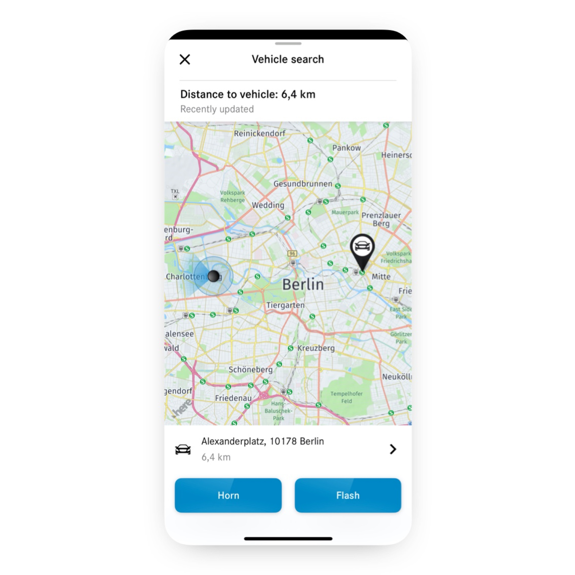 Parked Vehicle Locator | Excellence Package | Mercedes me The location of the Mercedes-Benz is displayed on a smartphone by the Vehicle Tracker Digital Extra.