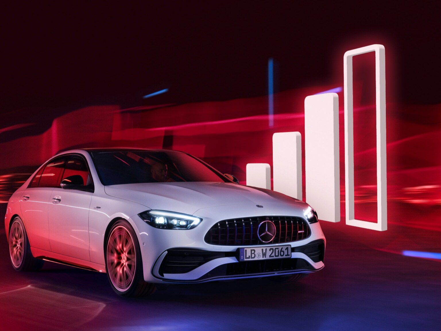 A Mercedes-Benz driving past visualisation of a reception signal bar.