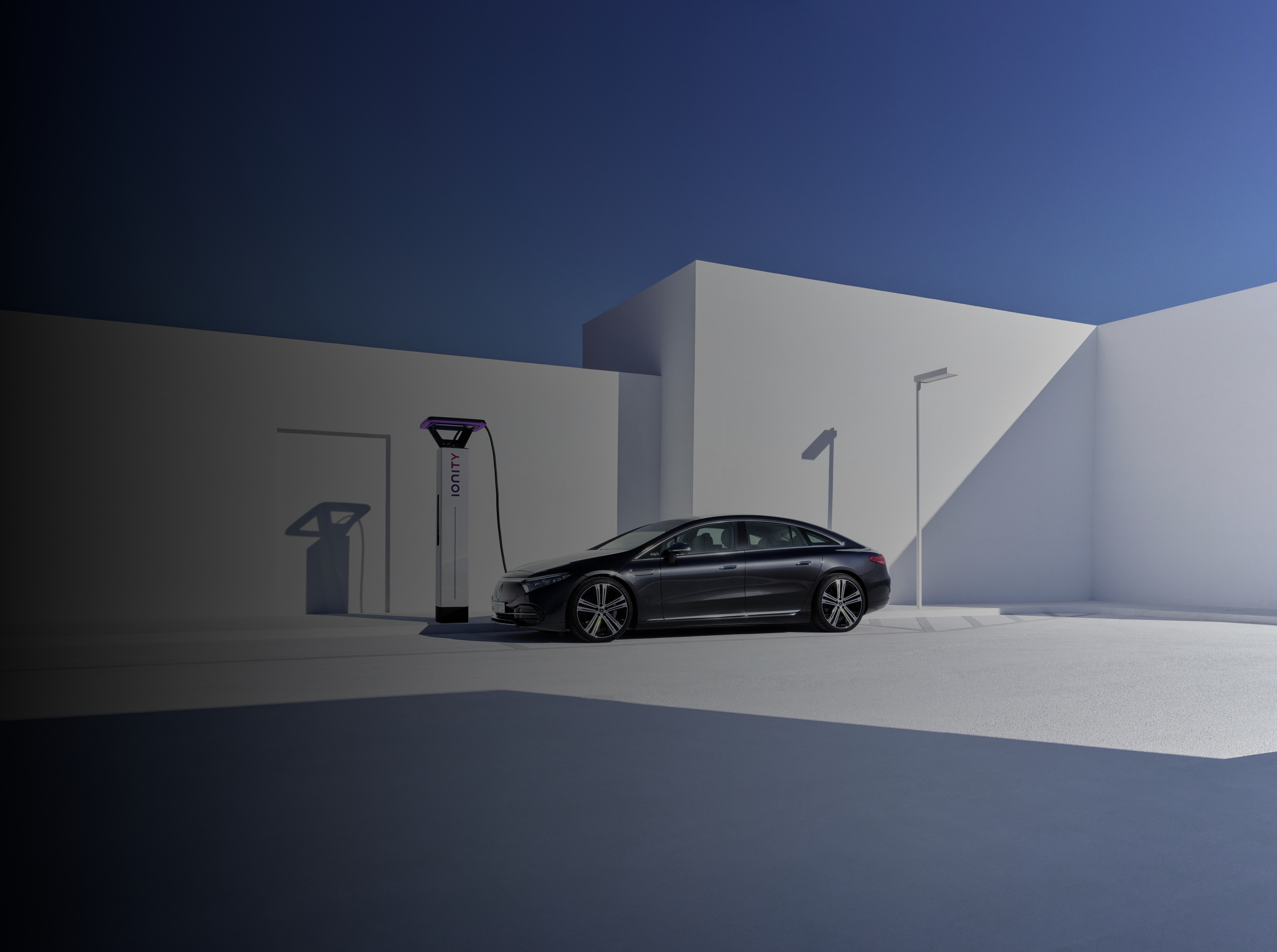 IONITY fast charging stations are available throughout Europe with up to 350 kW output A Mercedes-Benz EQS charges at an IONITY High Power Charging network charging station