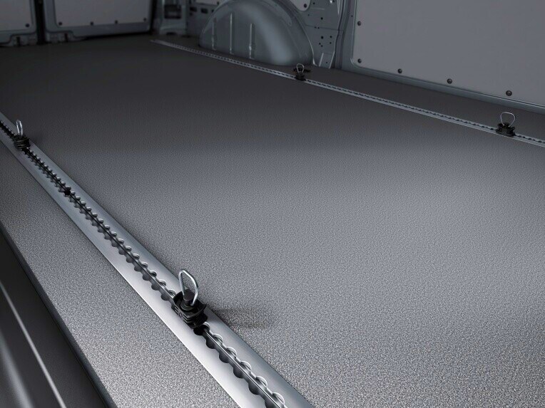 The rail system for cargo retention allows proper and flexible securing of the load.