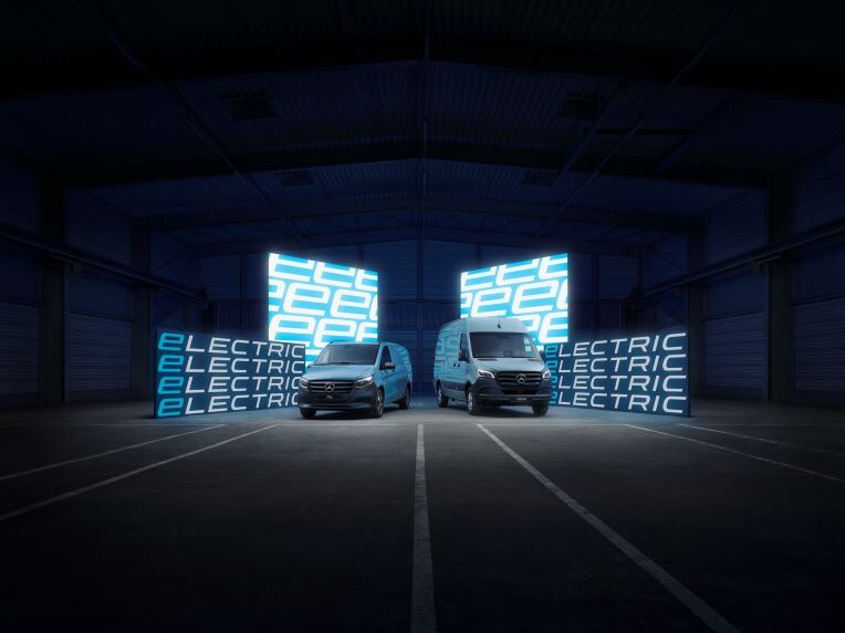 The Mercedes-Benz electric vehicles on the road.
