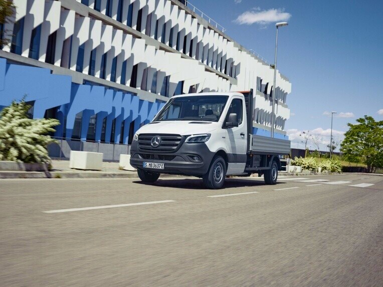 The Mercedes-Benz eSprinter Chassis on the road.