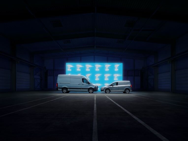 The Mercedes-Benz eVito Panel Van charging at a charging station.