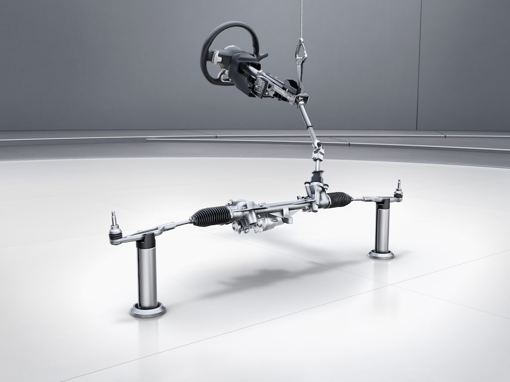 View of a Mercedes-Benz A 250 e with EQ hybrid technology standing at a charging station.