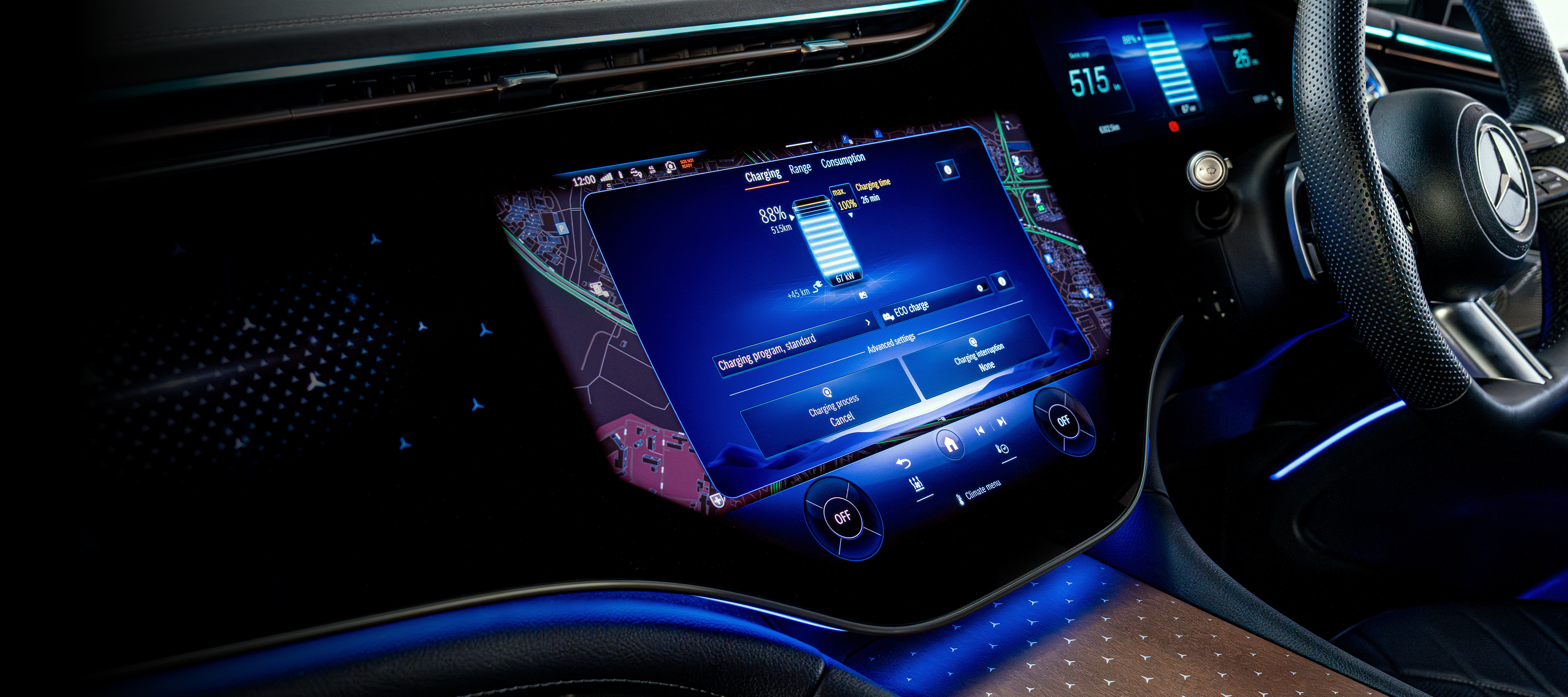 Mercedes-Benz Navigation including Mercedes me Charge A person operating the navigation system from Mercedes-Benz, which also displays public charging station locations