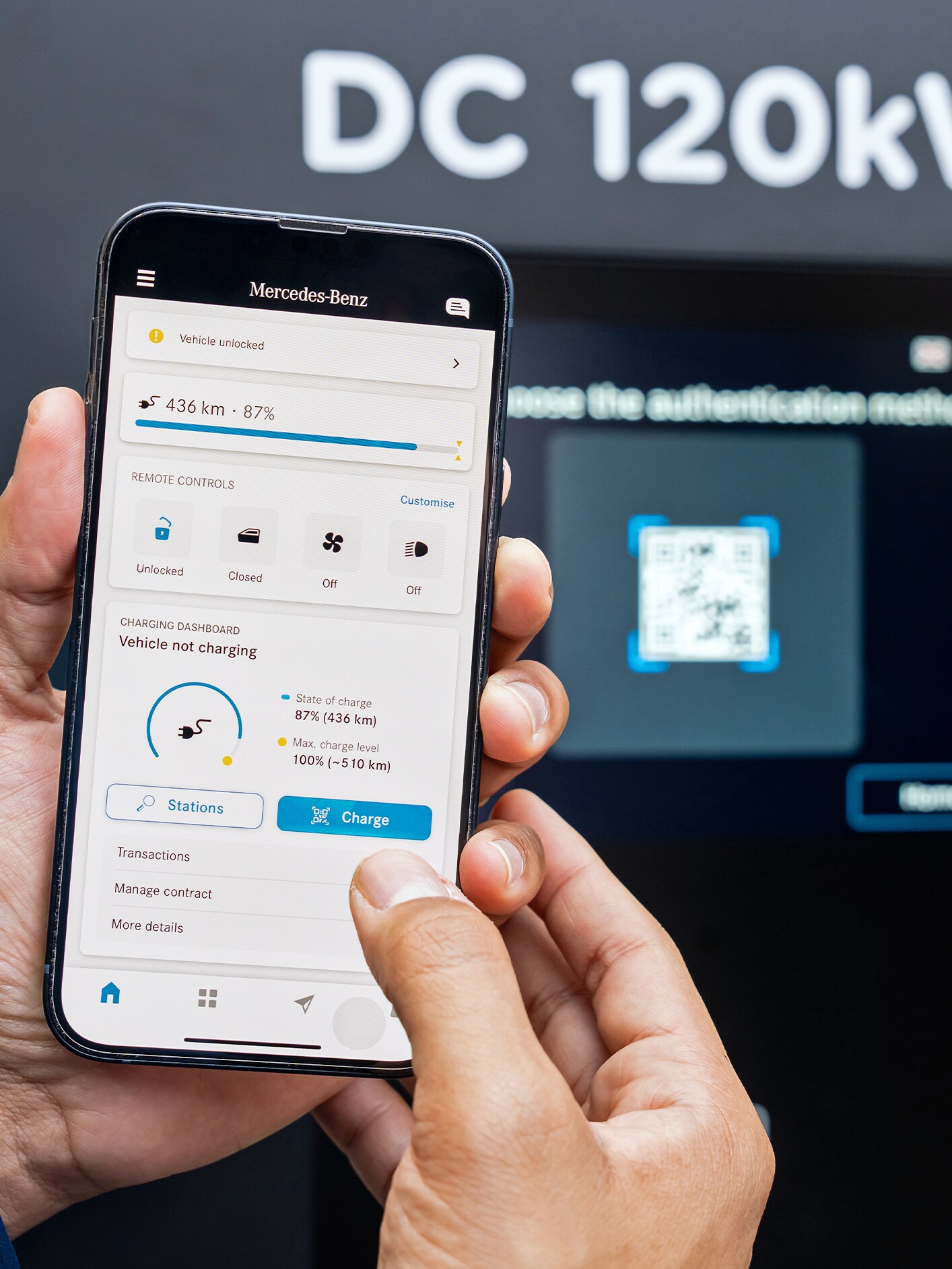 Mercedes-EQ model shown schematically at a charging station